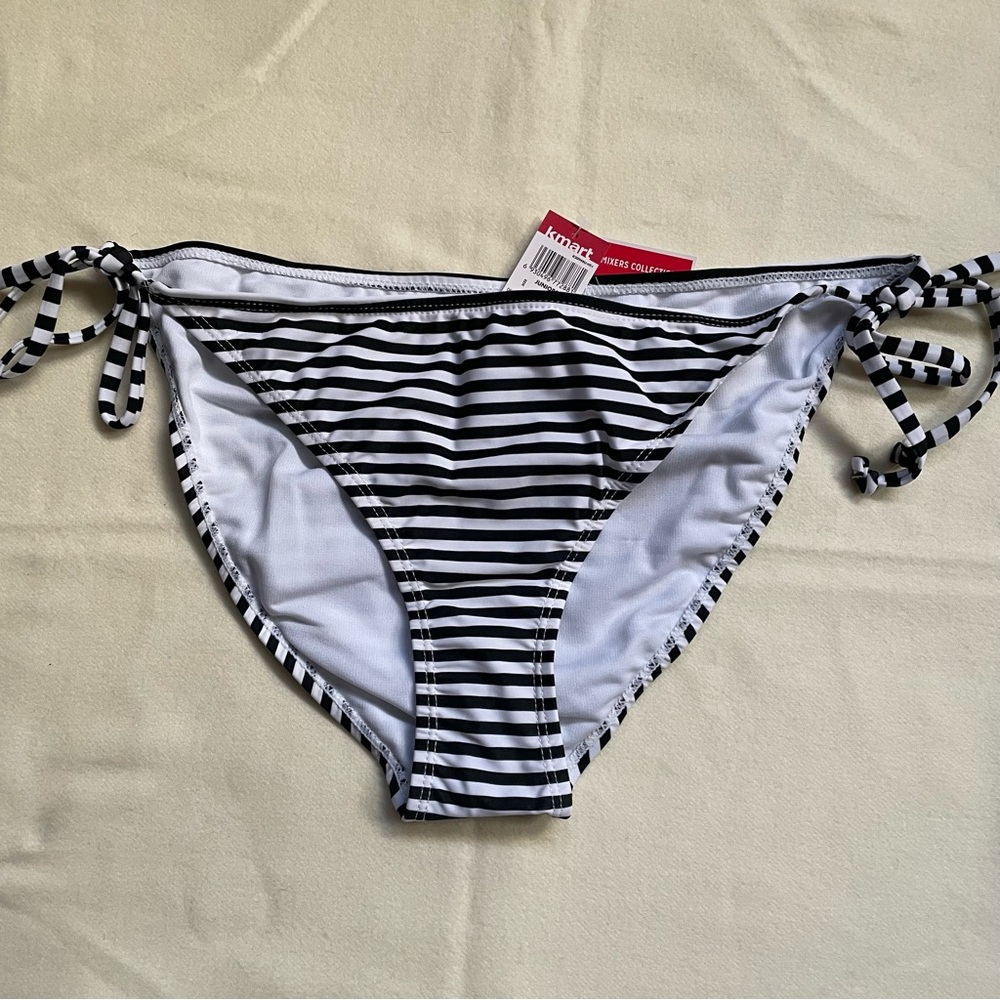 Kmart Mixers Black & White Striped Bikini Bottoms | Side Tie
